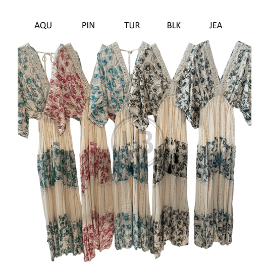 ZELIA VISCOSE LUREX PRINTED KIMONO DRESS