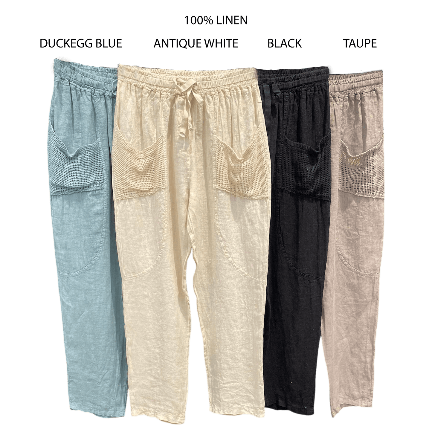 CORA LINEN WITH COTTON NET PATCH POCKET PANTS