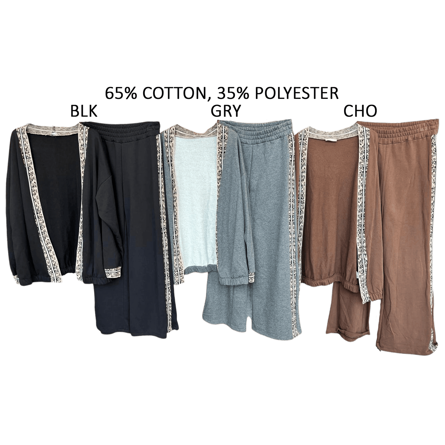 PHEOBE COTTON POLY LONG OPEN JERSEY TRIM TRACKSUIT SET