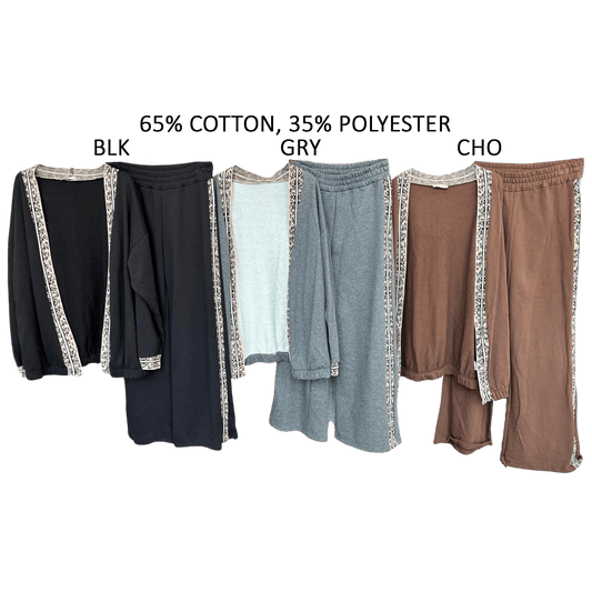 PHEOBE COTTON POLY LONG OPEN JERSEY TRIM TRACKSUIT SET