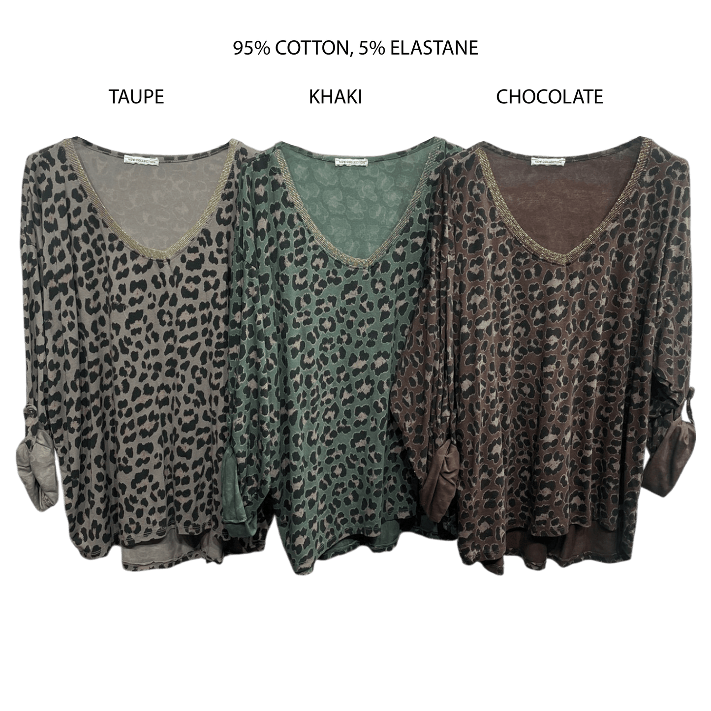 REAGAN COTTON ELASTANE SMALL ANIMAL PRINT TOP - TAUPE