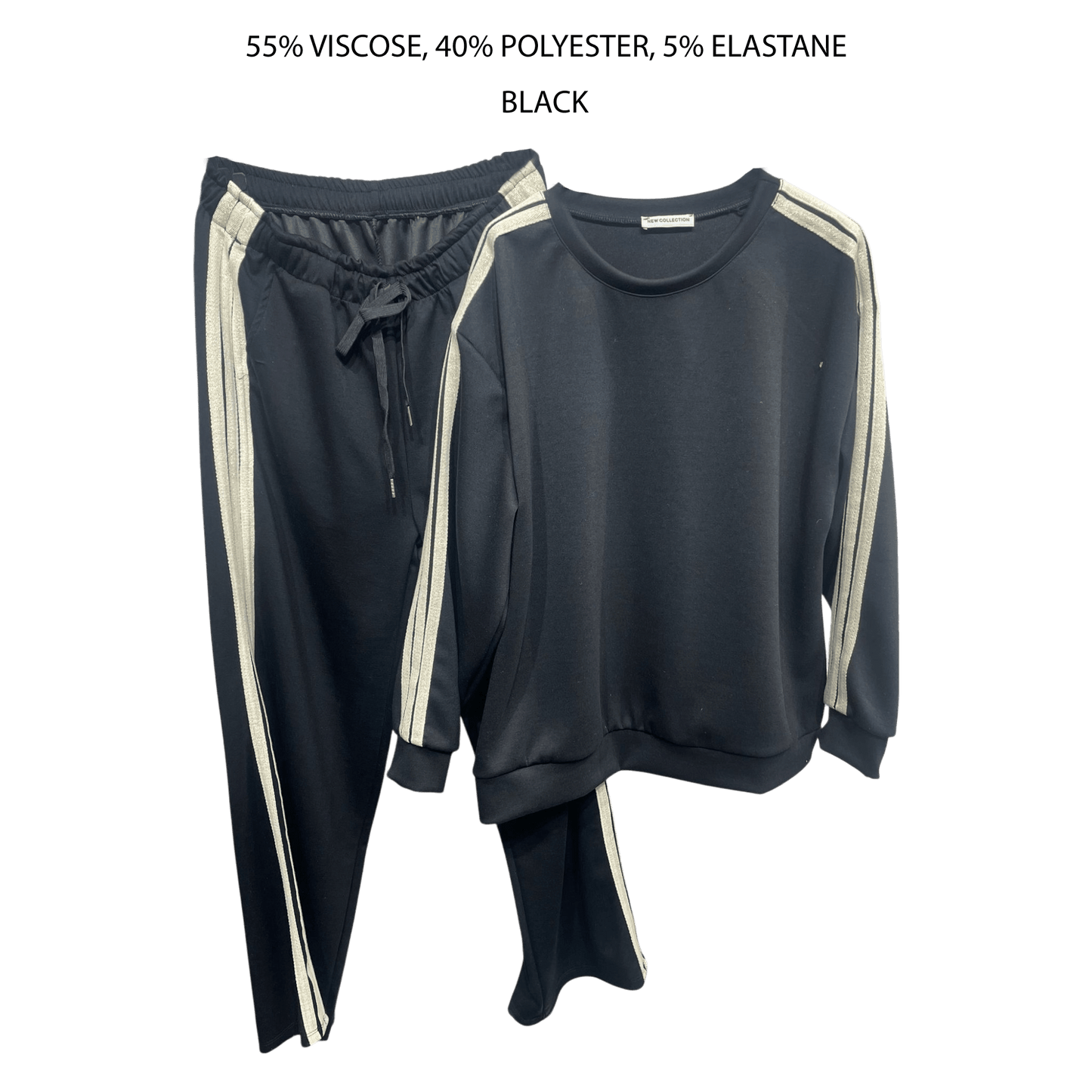 LILIANA VISCOSE TRACKSUIT STRIPE SET - BLACK