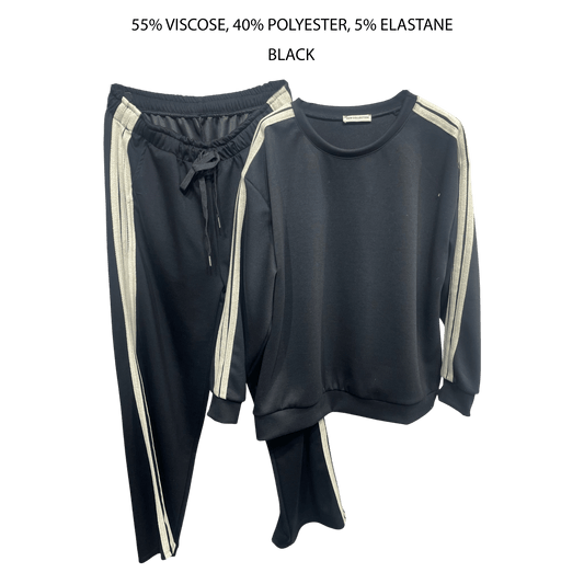 LILIANA VISCOSE TRACKSUIT STRIPE SET - BLACK