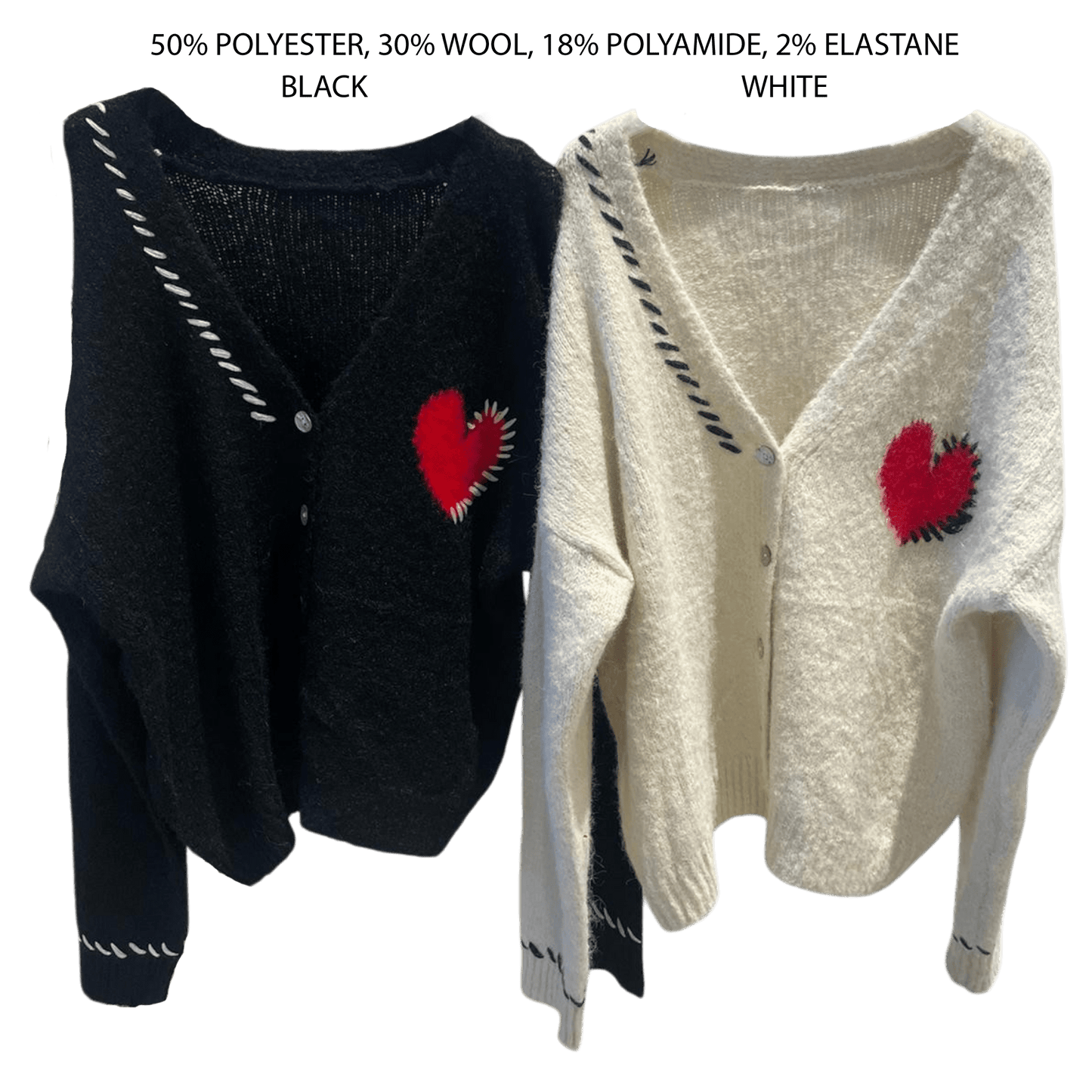MOLLY SOFT KNIT HEART PRINT VNECK CARDIGAN TOP