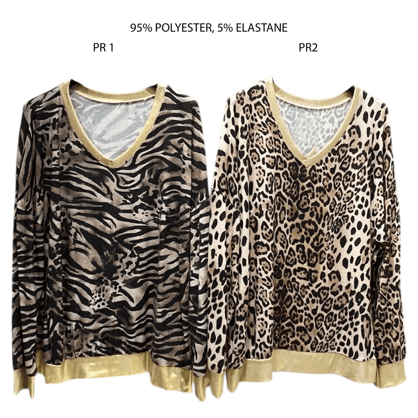 ISABELLE ANIMAL PRINT V-NECK GOLD HEM TOP - PRINT 1