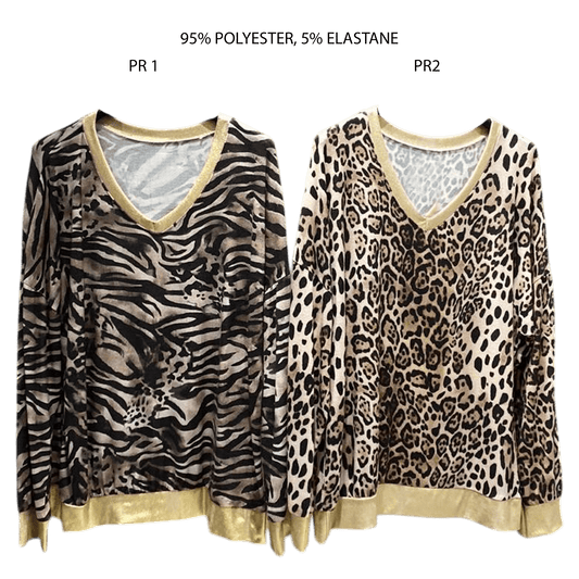 ISABELLE ANIMAL PRINT V-NECK GOLD HEM TOP - PRINT 1