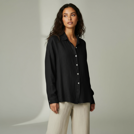 BRIELLA LINEN LONG SLEEVE BUTTON-UP SHIRT