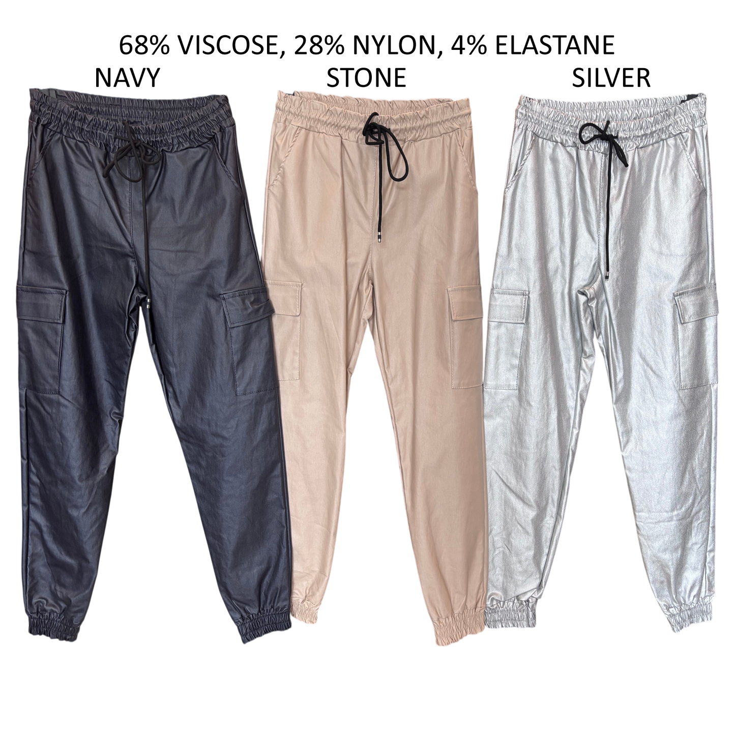 LEILANI VISCOSE ELASTANE LEATHER LOOK JOGGERS