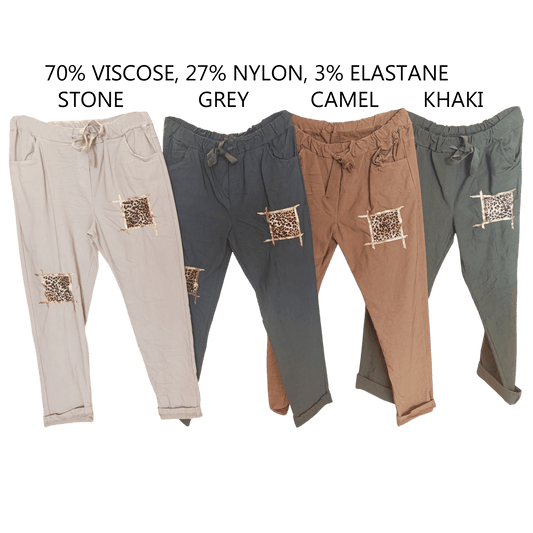 ELOISE VISCOSE ELASTANE FOIL AND ANIMAL SQUARE DETAIL PANTS