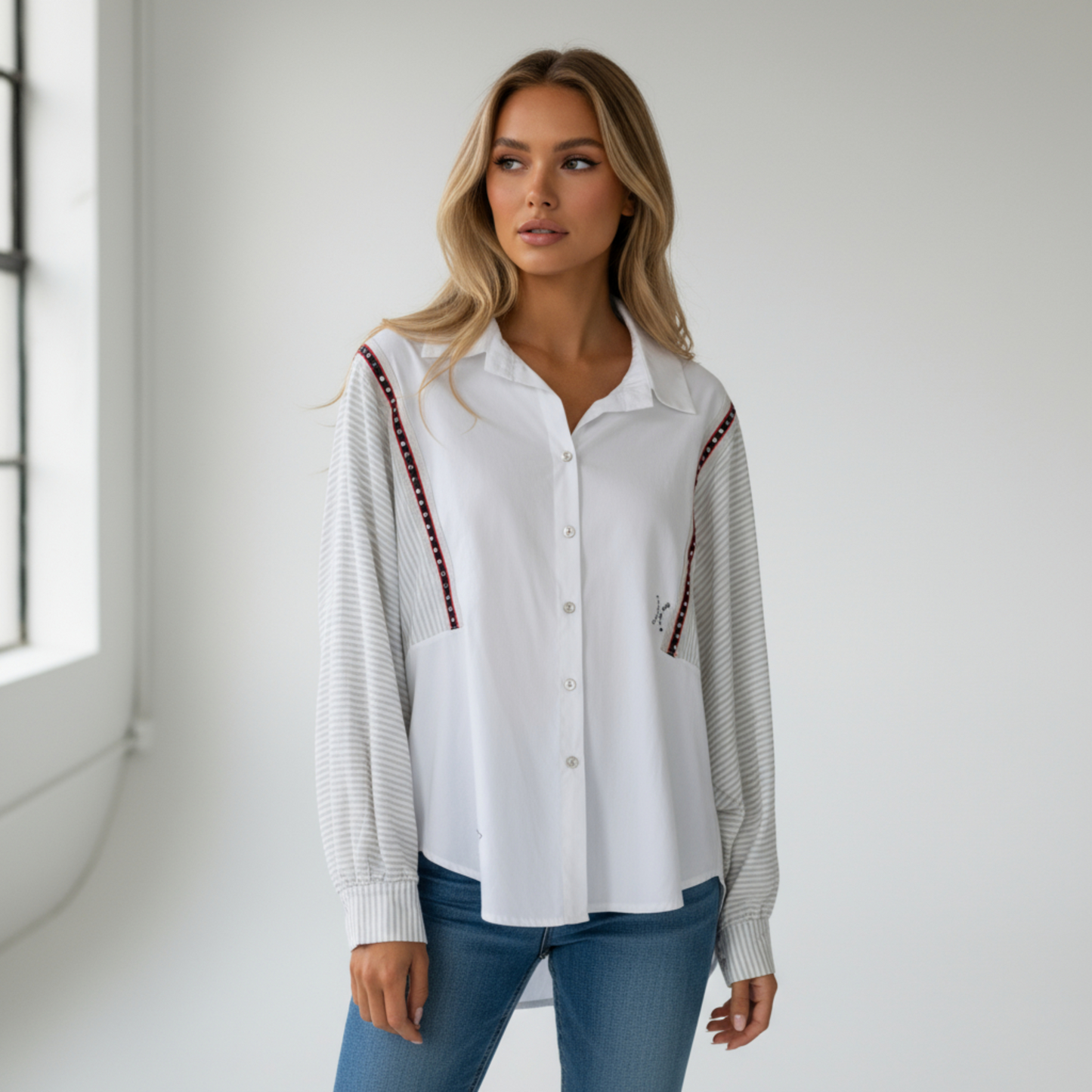 KENNEDY COTTON TAPE TRIM SHIRT