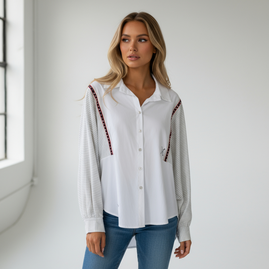 KENNEDY COTTON TAPE TRIM SHIRT