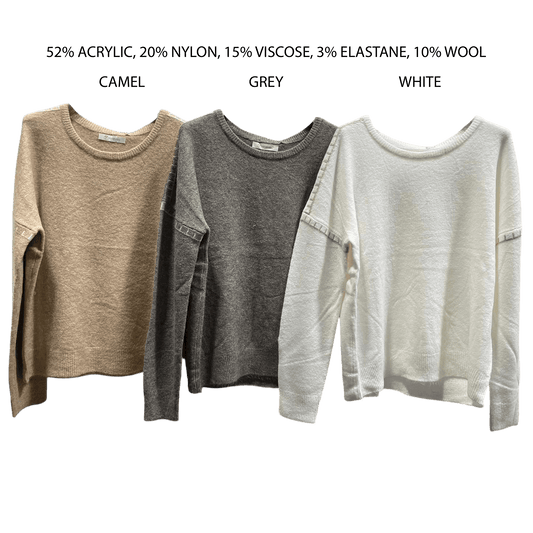 LYLA SOFT THICK KNIT CONTRAST STITCH TOP - CAMEL