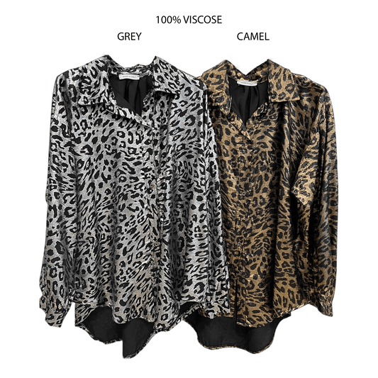 ANNA VISCOSE SATIN ANIMAL PRINT SHIRT