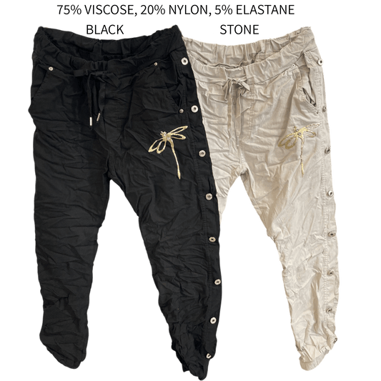 ALANA VISCOSE STRETCH DRAGONFLY EMB PANTS