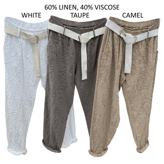 KATE LINEN COTTON EMB PRINT PANTS