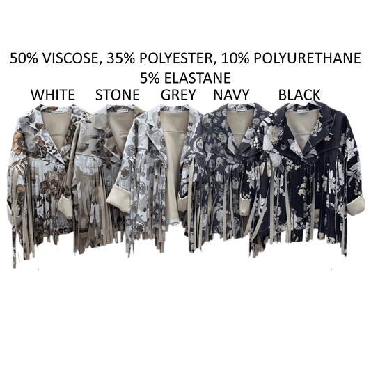 RIVER VISCOSE POLY FLORAL PRINT TASSLE JACKET