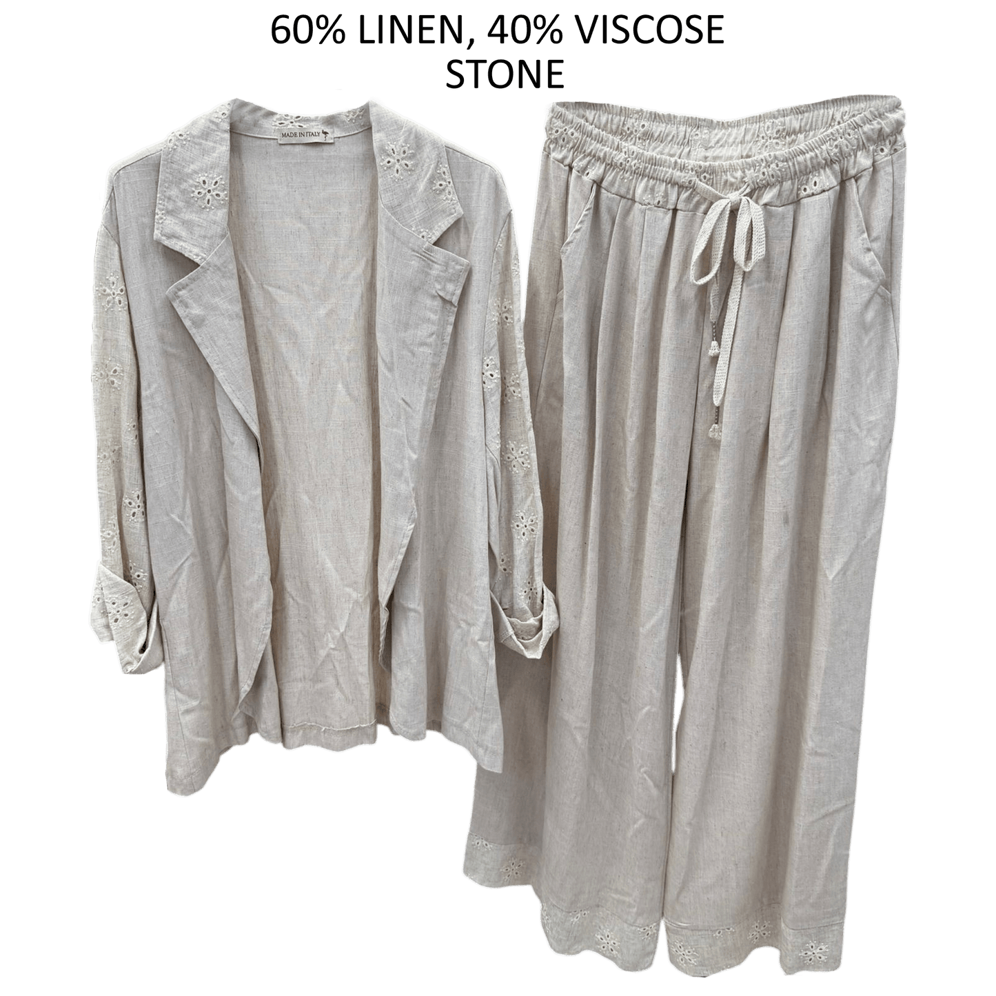 LUCILLE LINEN VISCOSE ANGLAISE JACKET SET