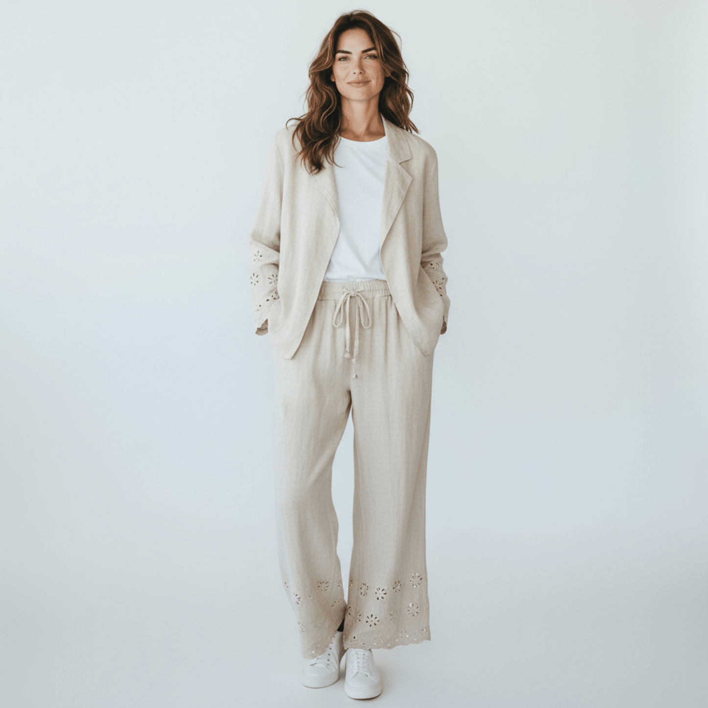 LUCILLE LINEN VISCOSE ANGLAISE JACKET SET