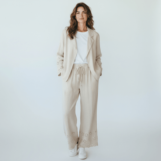 LUCILLE LINEN VISCOSE ANGLAISE JACKET SET