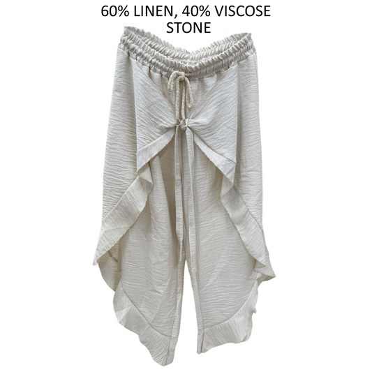 ANIYAH LINEN VISCOSE FRILL FLARE PANTS