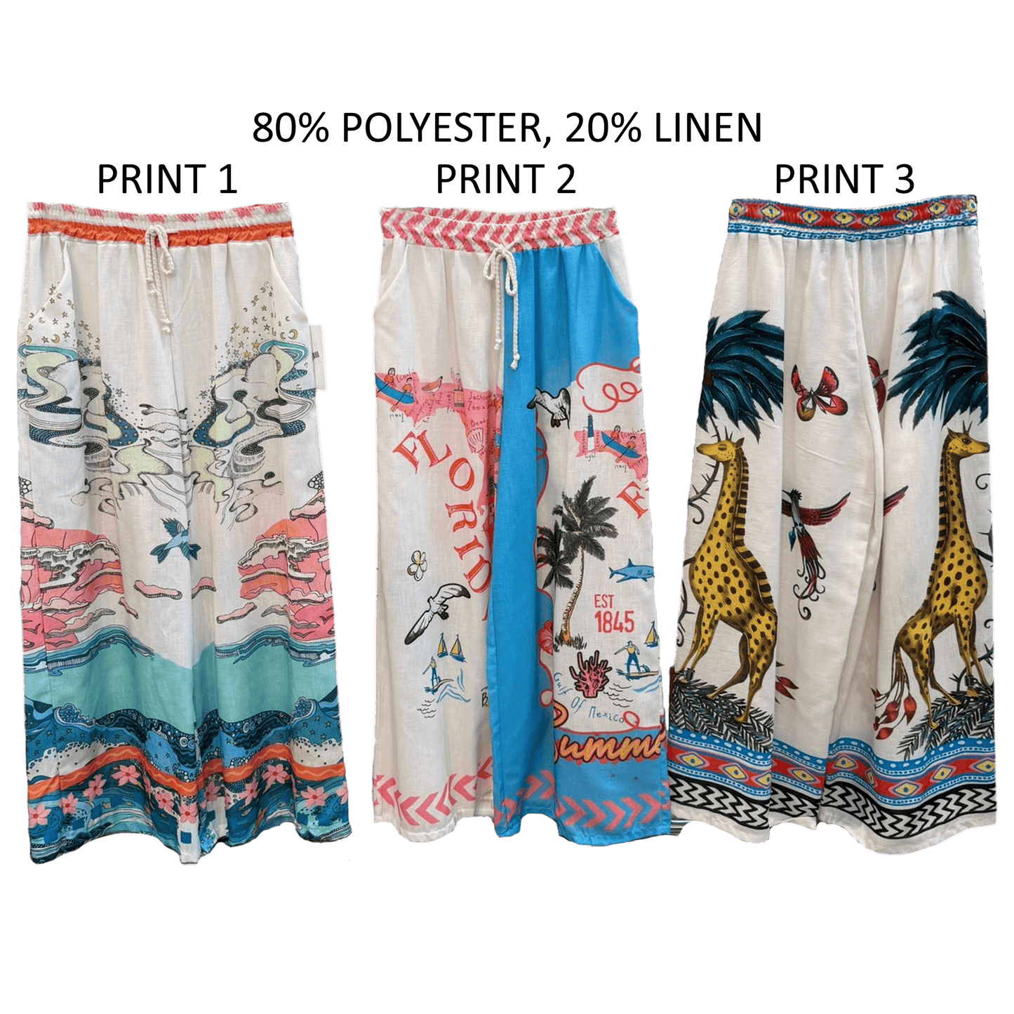 TAMMY POLY LINEN PRINTED WIDE LEG PANTS