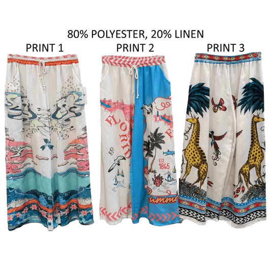 TAMMY POLY LINEN PRINTED WIDE LEG PANTS