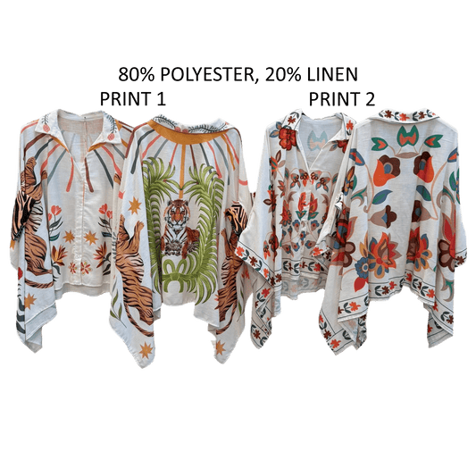 ANSLIE POLY LINEN PRINTED BATWING KAFTAN SHIRT