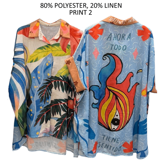 CHERIE POLY LINEN PRINTED SHORT SLEEVE SHIRT