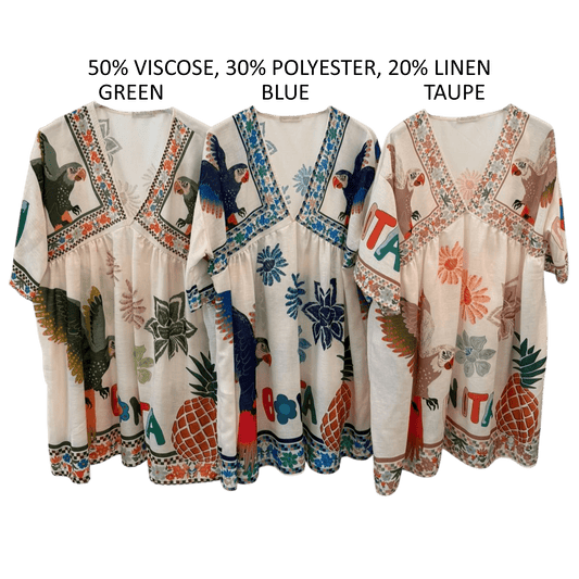 LINDSEY VISCOSE POLY TROPICAL PRINT TUNIC DRESS