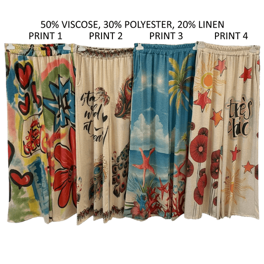 KIERA VISCOSE POLY PRINTED FLARE PANTS