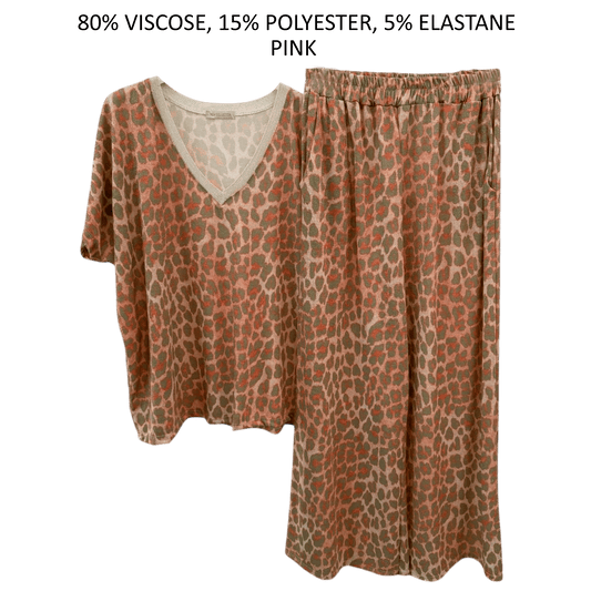 BELLE VISCOSE CHEETAH PRINT TOP PANTS SET