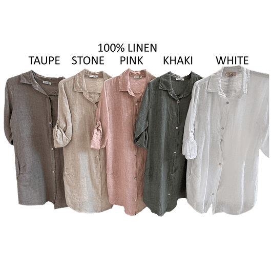 BRITNEY LINEN PLAIN SHIRT DRESS