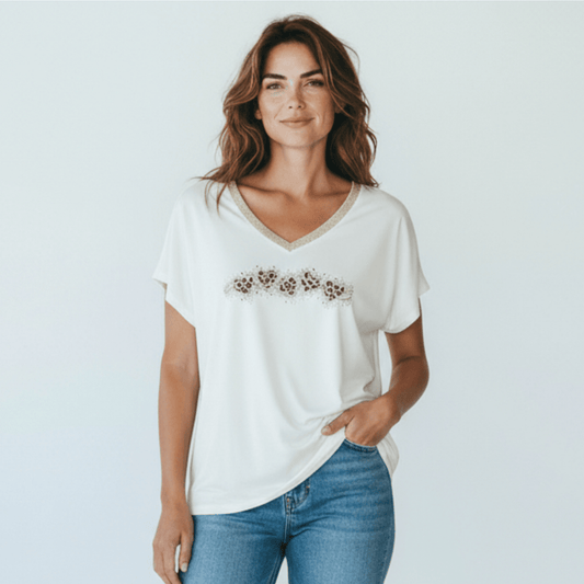 SIENA SOFT KNIT VISCOSE VNECK ANIMAL TOP