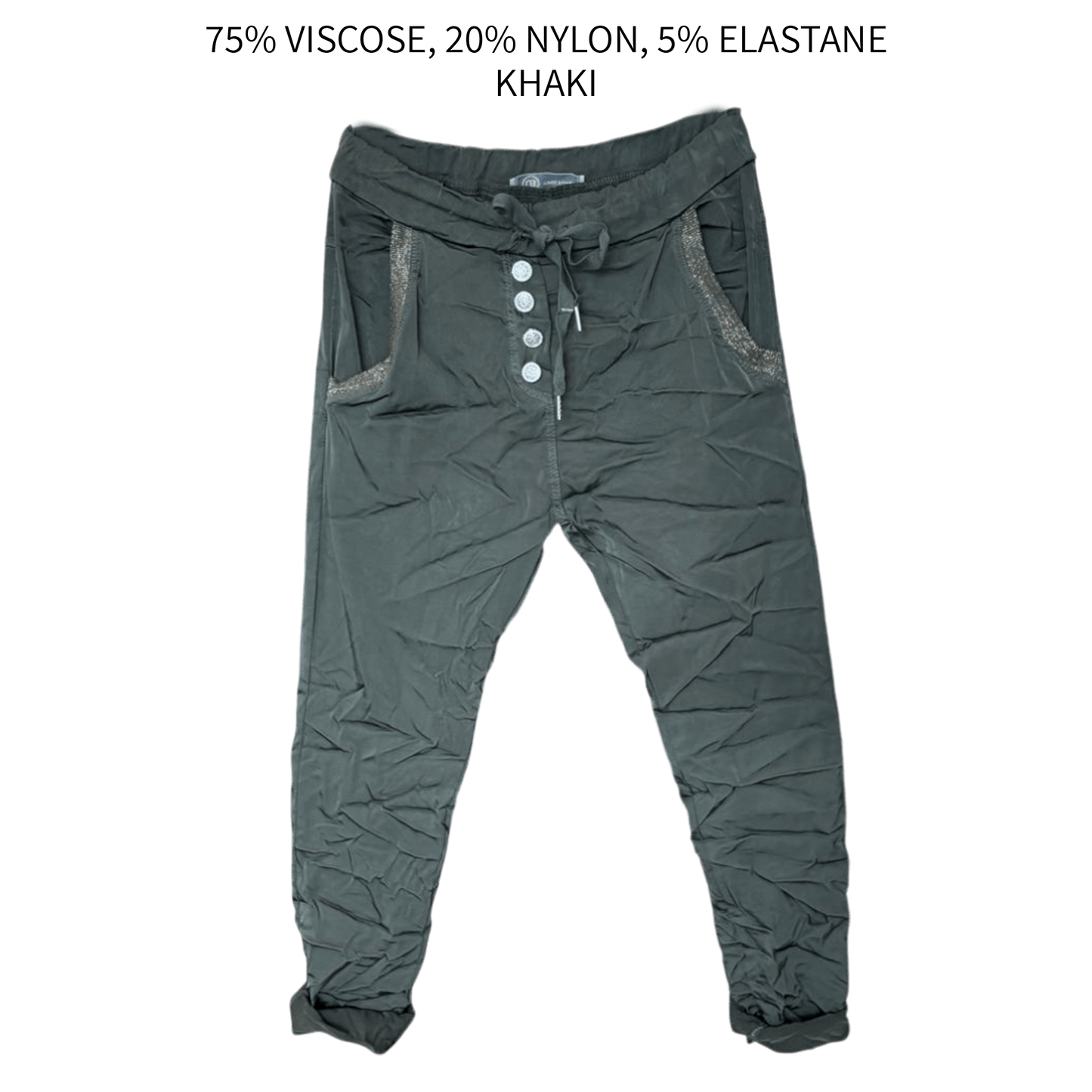 VADA VISCOSE STRETCH BUTTON DETAIL PANTS