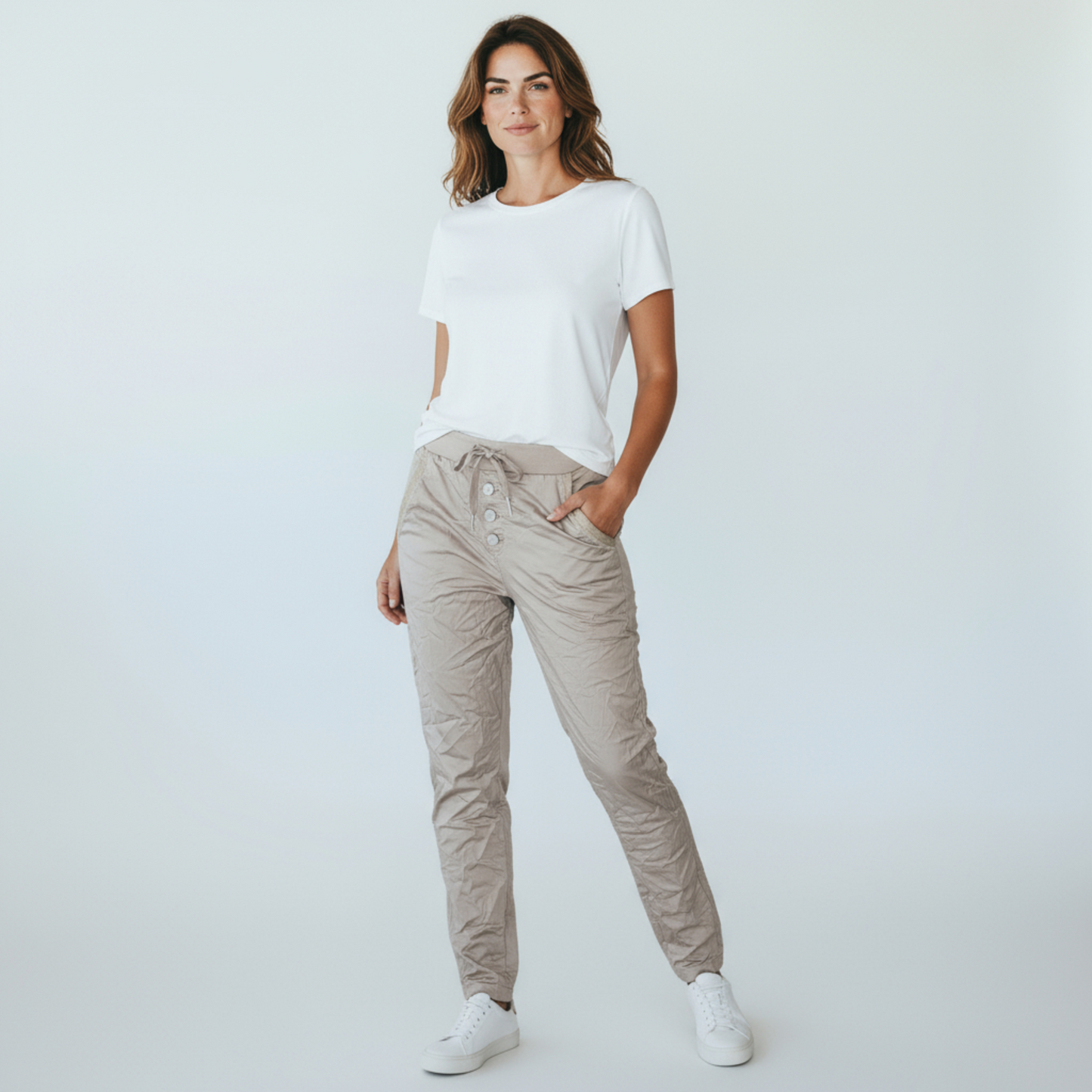 VADA VISCOSE STRETCH BUTTON DETAIL PANTS