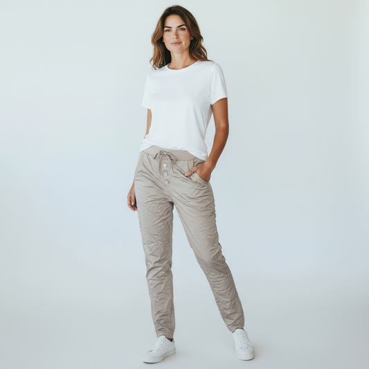 VADA VISCOSE STRETCH BUTTON DETAIL PANTS