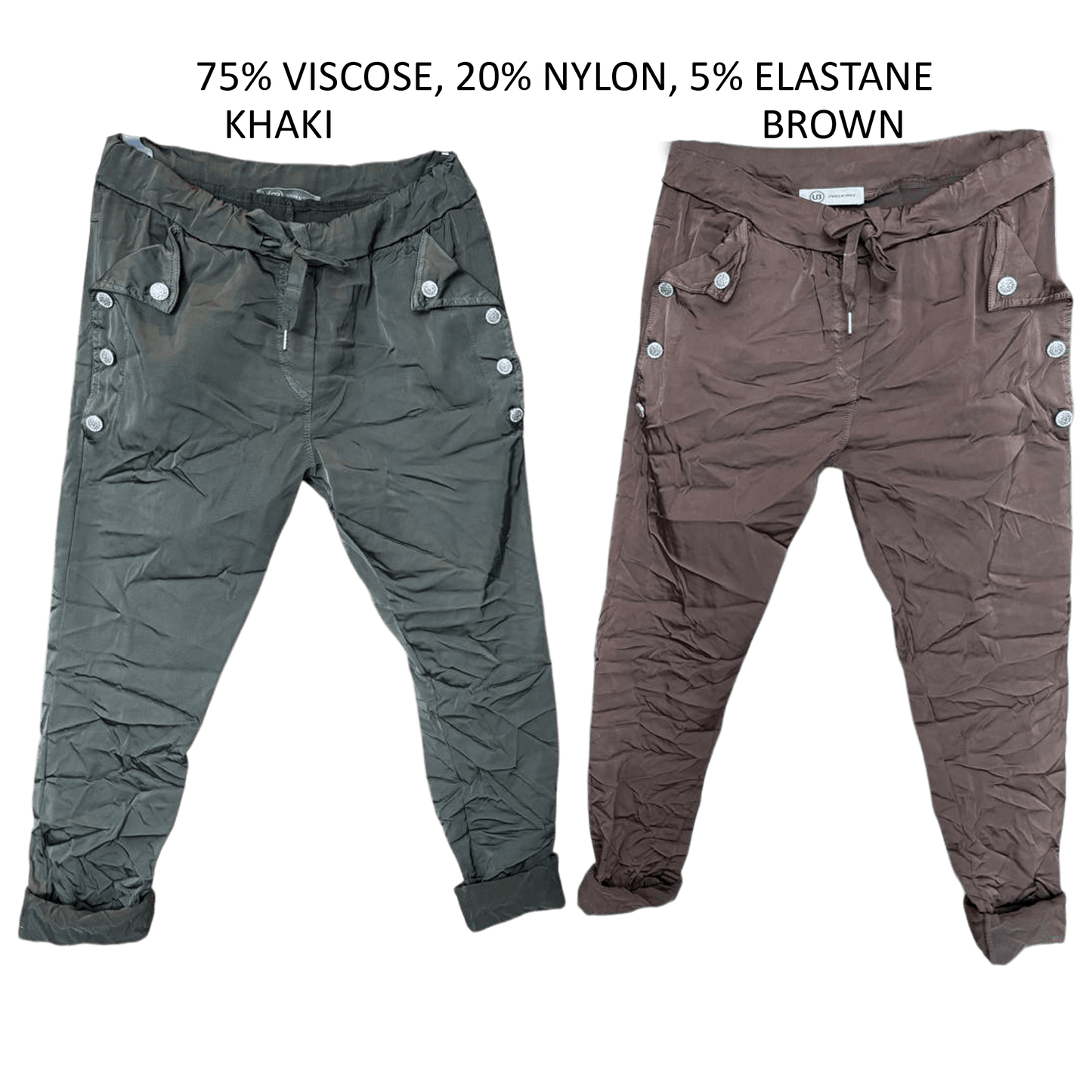 BEXLEY VISCOSE STRETCH BUTTON DETAIL PANTS