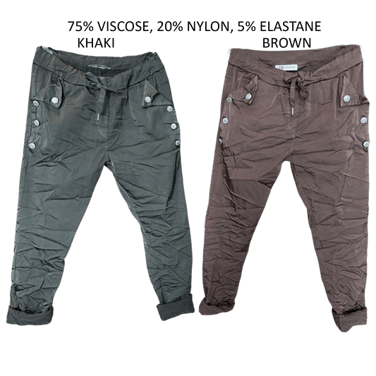 BEXLEY VISCOSE STRETCH BUTTON DETAIL PANTS