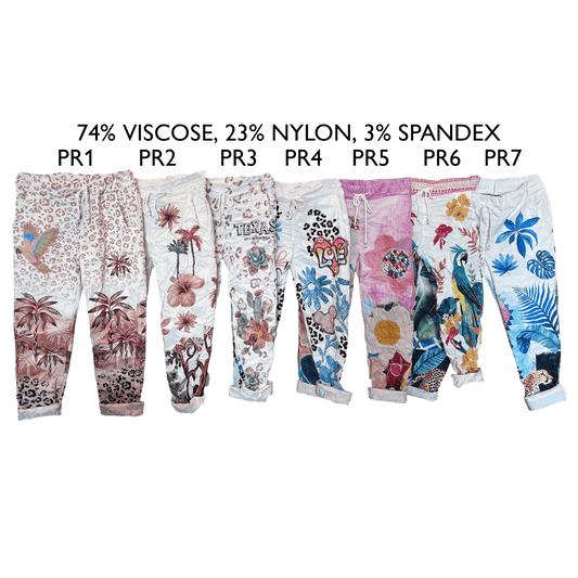 YORI TROPICS FOIL PRINTS VISCOSE ELASTANE PANTS