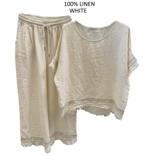 TINSLEY LINEN FRAY HEM PANTS TOP SET