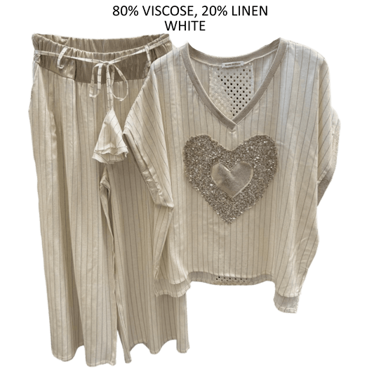 MELIA VISCOSE LINEN STRIPE HEART PANTS TOP SET
