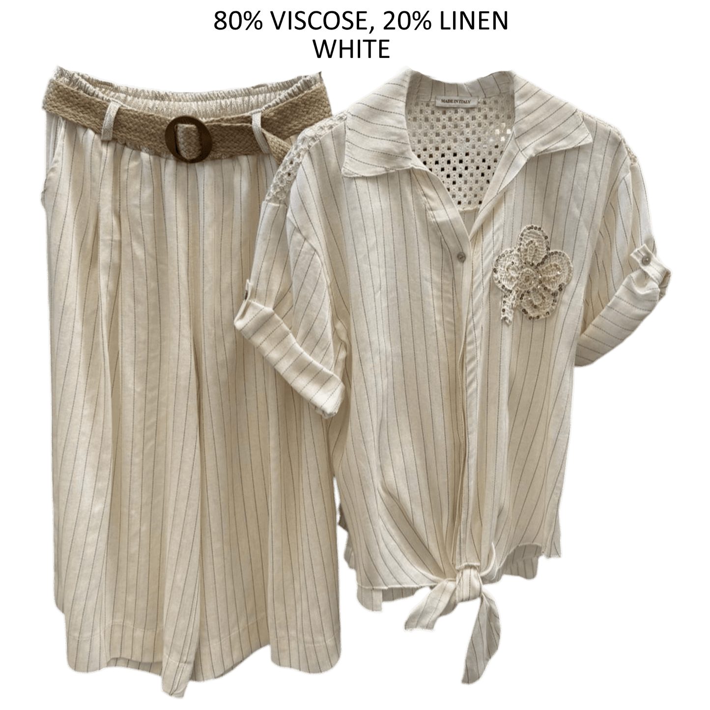 DALARY VISCOSE LINEN STRIPE FLOWER PANTS TOP SET