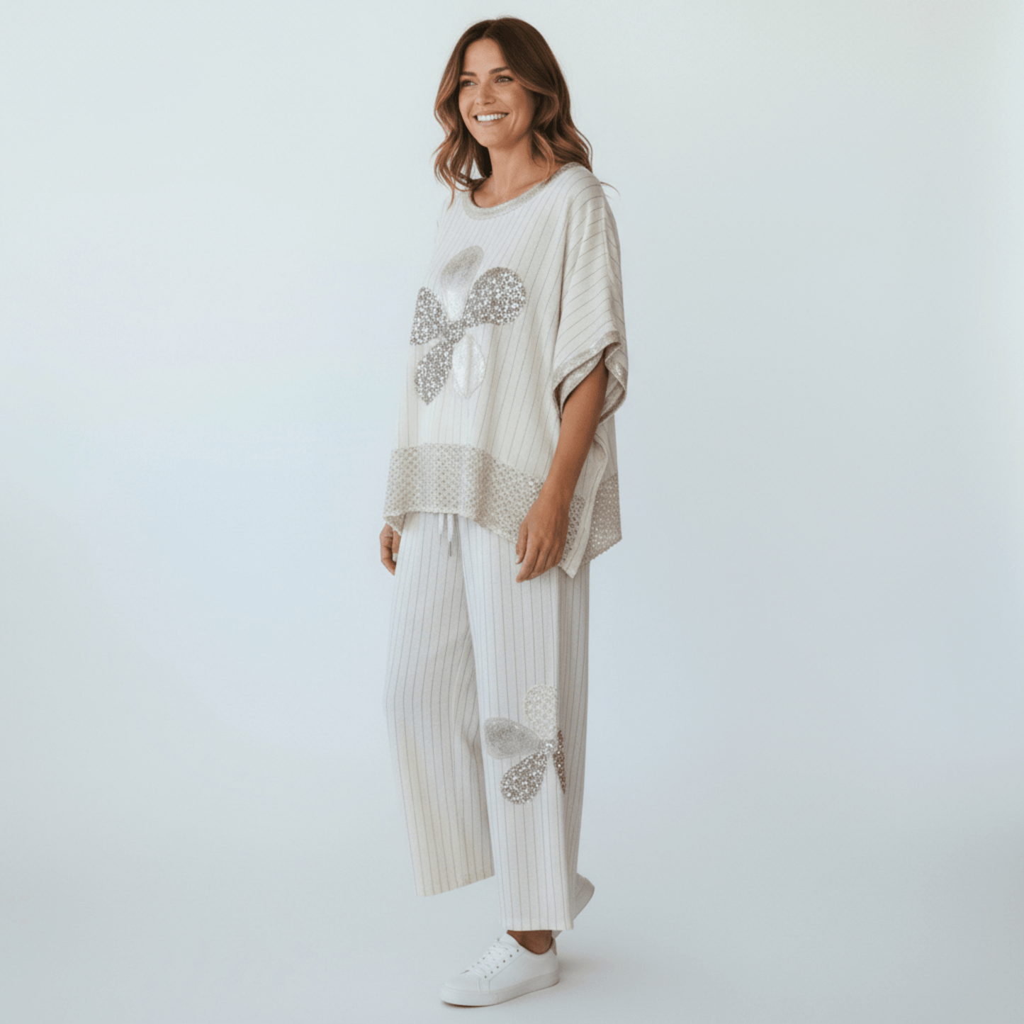 LYANNA VISCOSE LINEN FLOWERS PANTS TOP SET