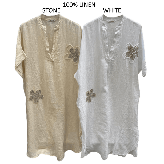 MILA LINEN TUNIC FLOWER DRESS