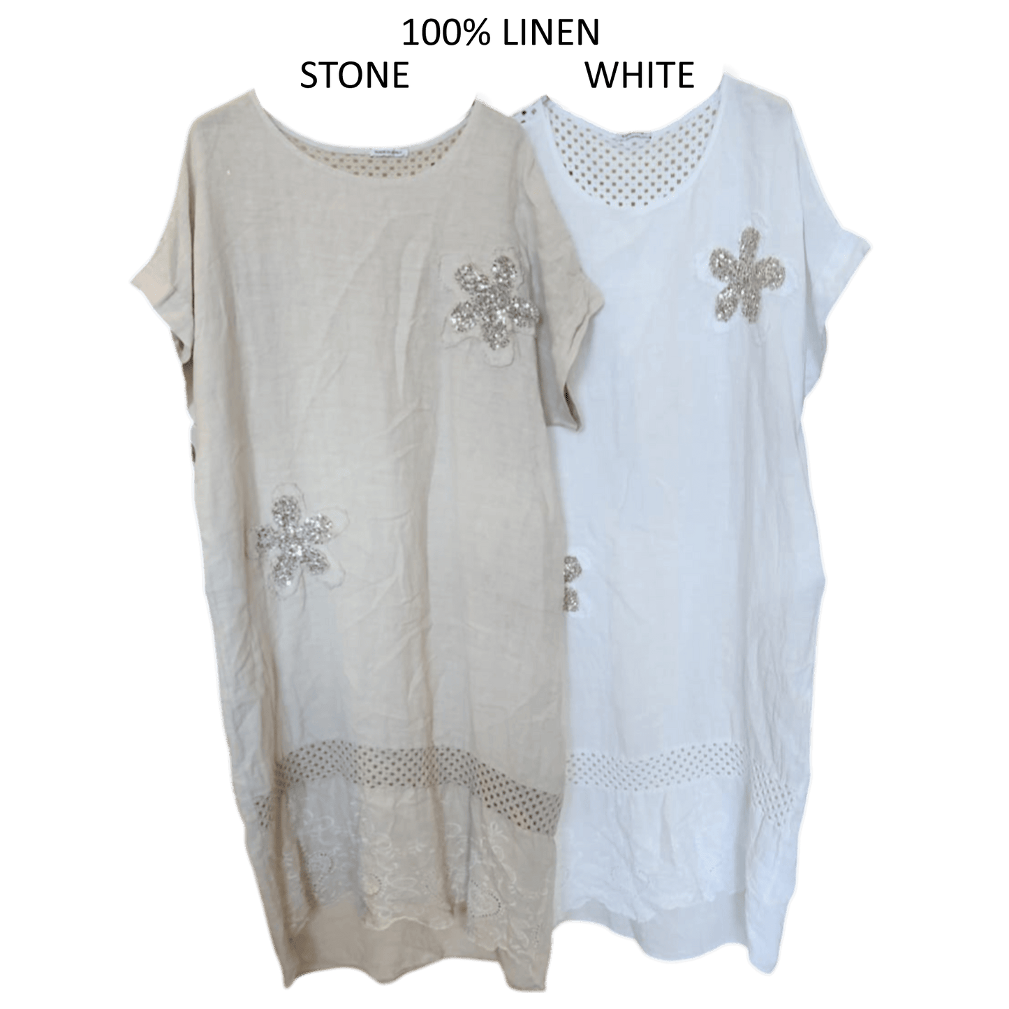 MAEVE LINEN FLOWER TRIM DRESS