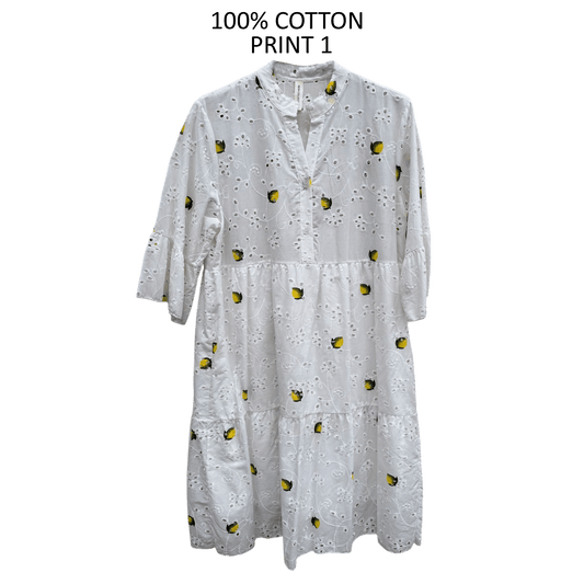 NATALY COTTON ANGLAISE LEMON FRILL DRESS