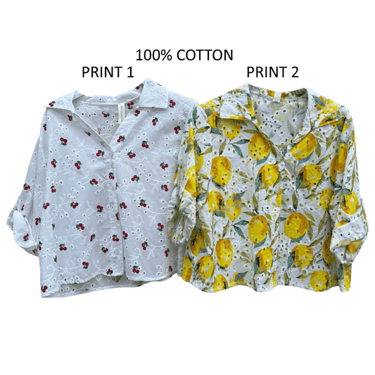 KAYLYN COTTON ANGLAISE SHORT BUTTON-UP SHIRT