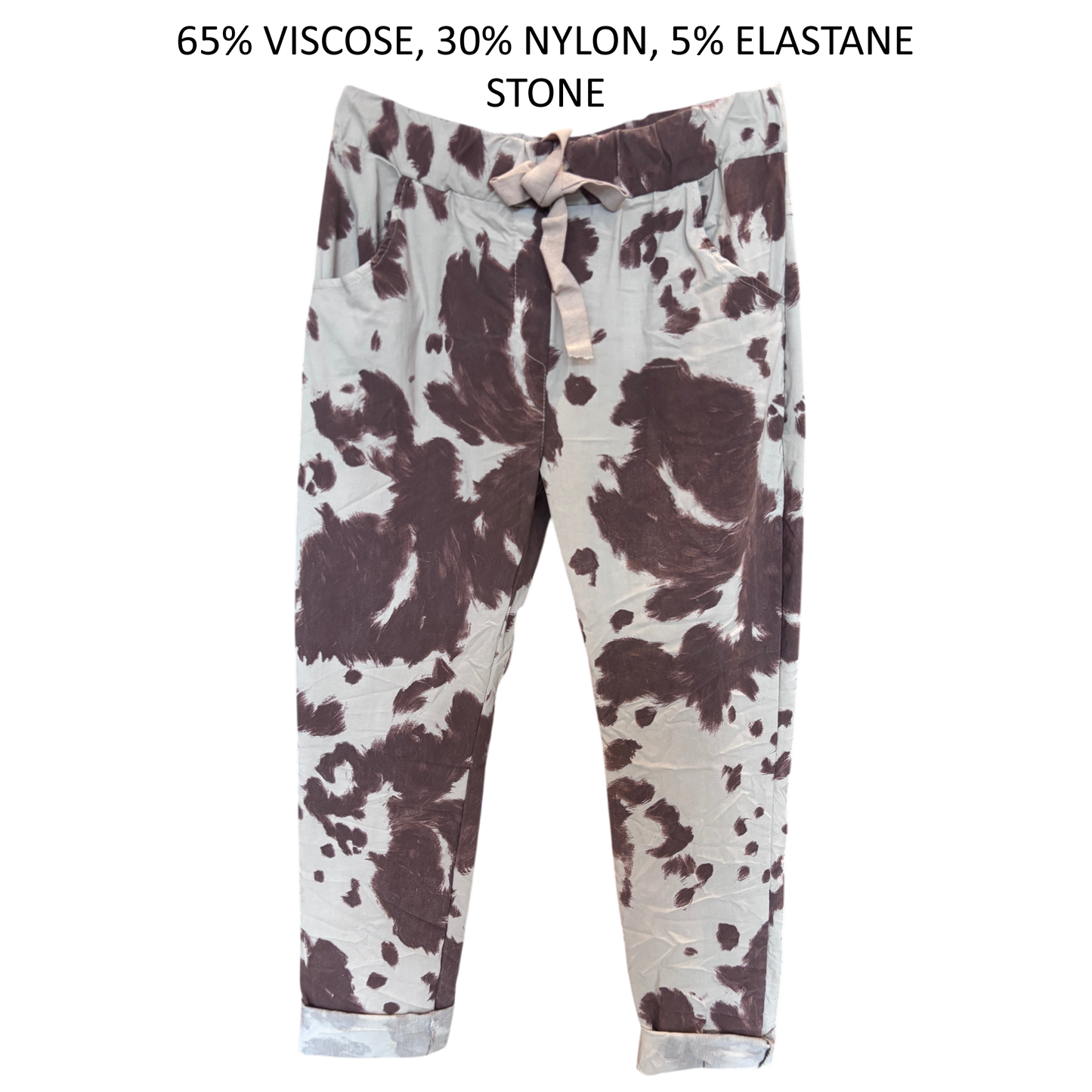 GLENNETTE VISCOSE ELASTANE COW PRINT PANTS