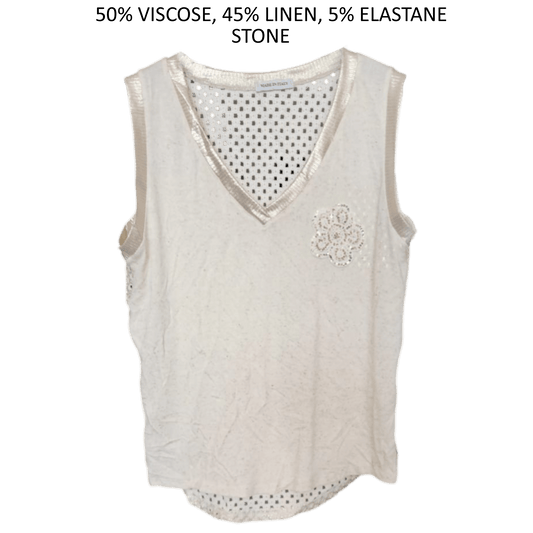 ILIANA VISCOSE LINEN BLEND FLOWER VEST
