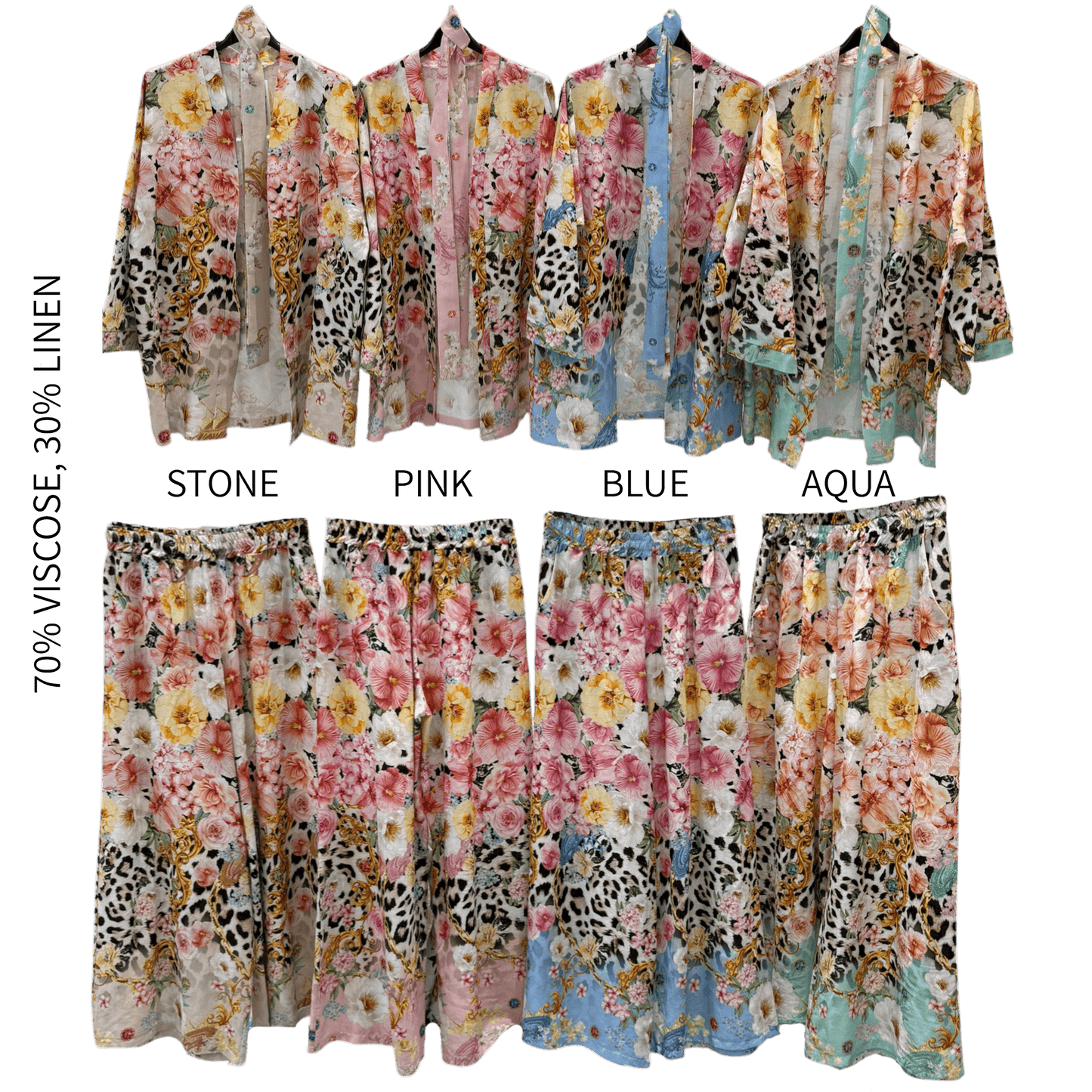CALANTHA SOFT LINEN BLEND KIMONO PANTS SET